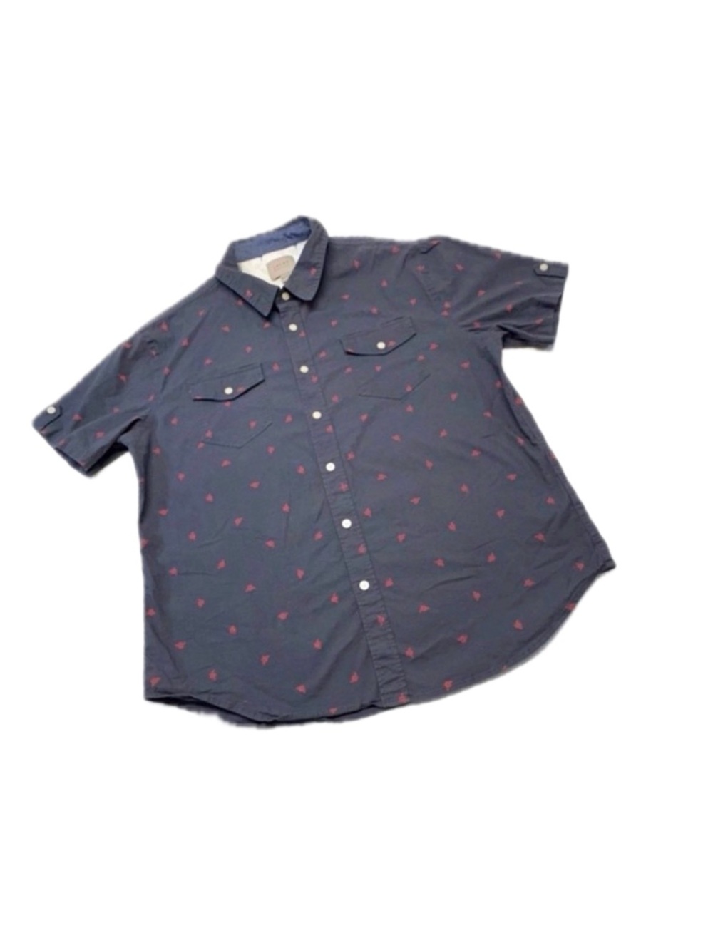 JACHS New York Blue Red Bee Print Short Sleeve Button Down Shirt Size XL